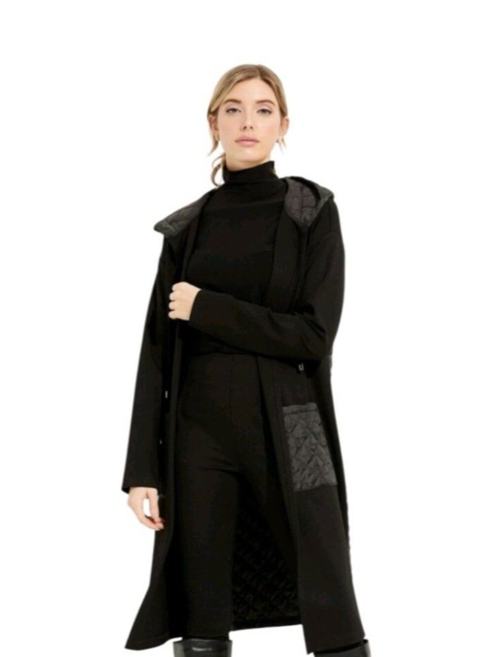 Joseph Ribkoff Black Quilted Open Cover-up Jacket w/Hood-size 10 Classic City